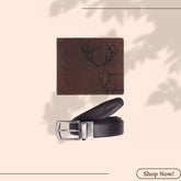 LONDON ALLEY ELK RFID Blocking Vintage Leather Wallet & Black/Brown Reversible Belt Combo Gift Box for Men